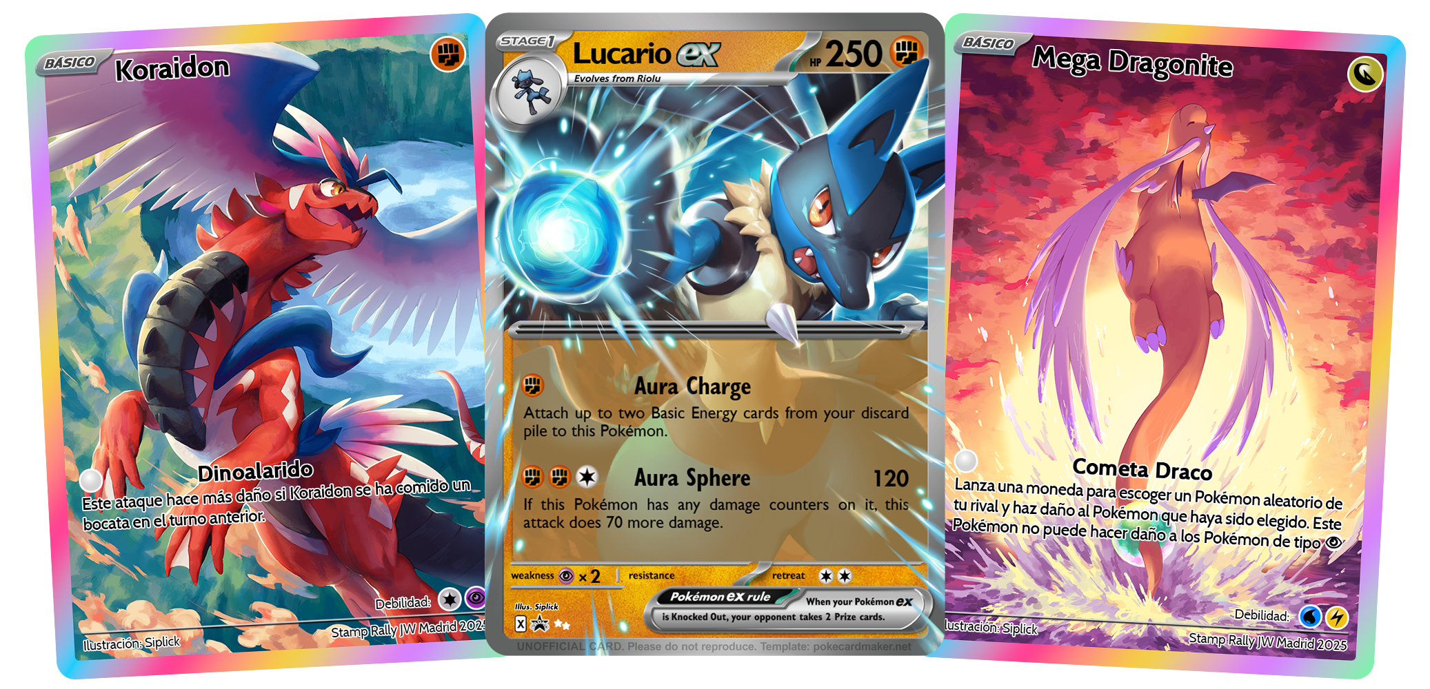 Pokémon fanmade card illustrations. Original format (left and right) and for Pokémon "ex" card template (center).
