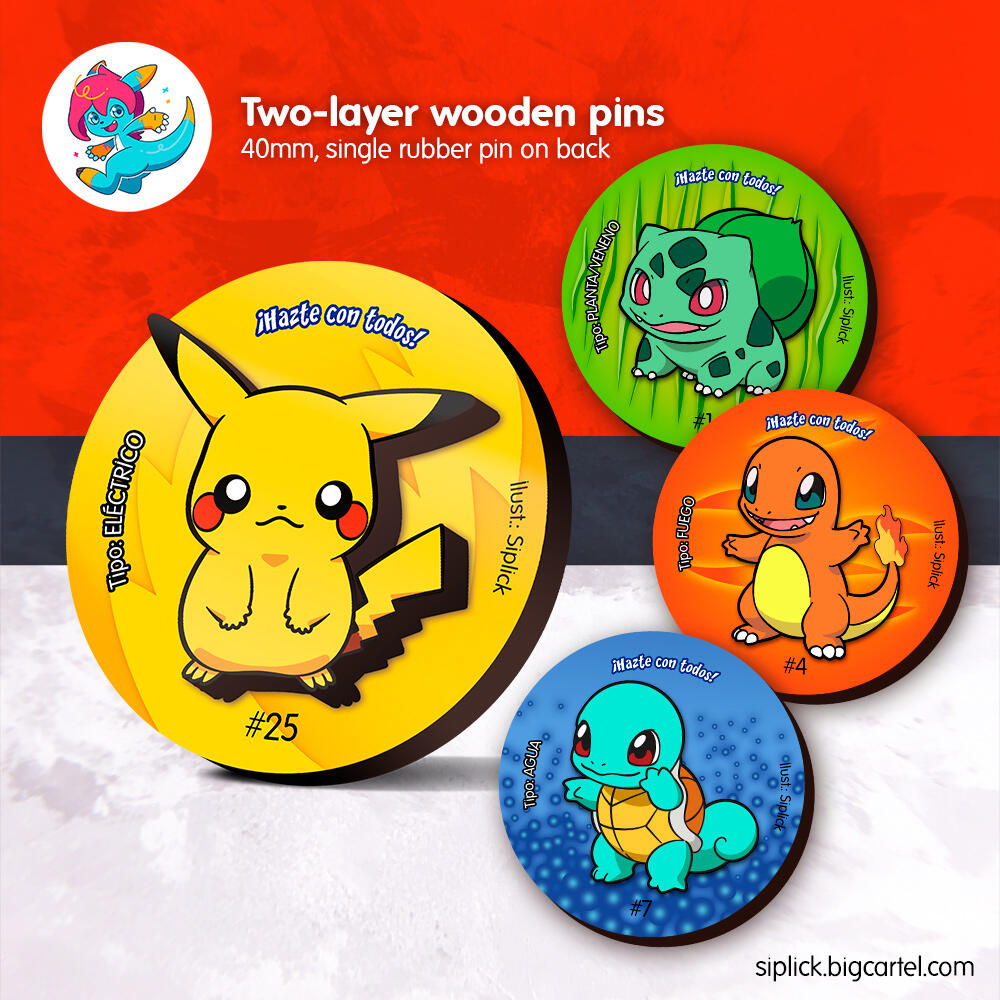 Pokémon two-layer wooden pins