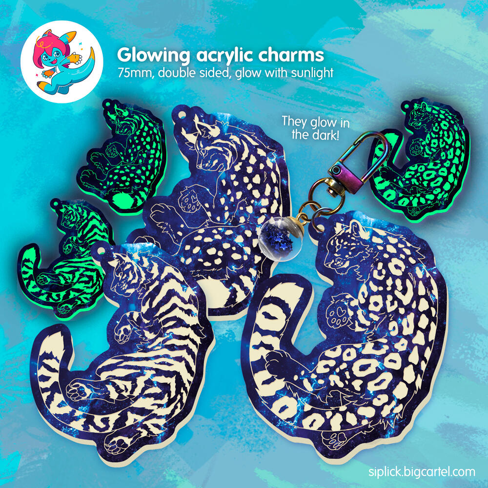 Original big cat glow in the dark charms