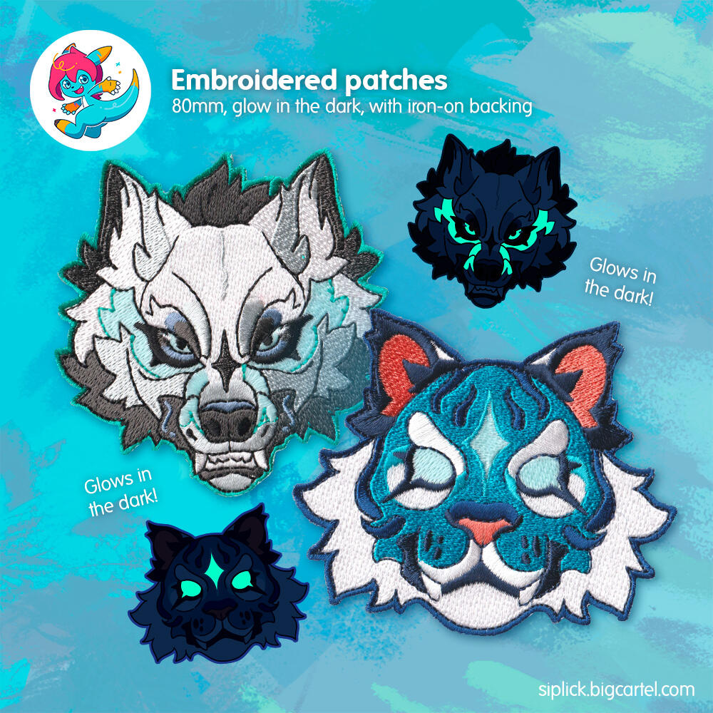 Original iron-on embroidered patches (glow in the dark)