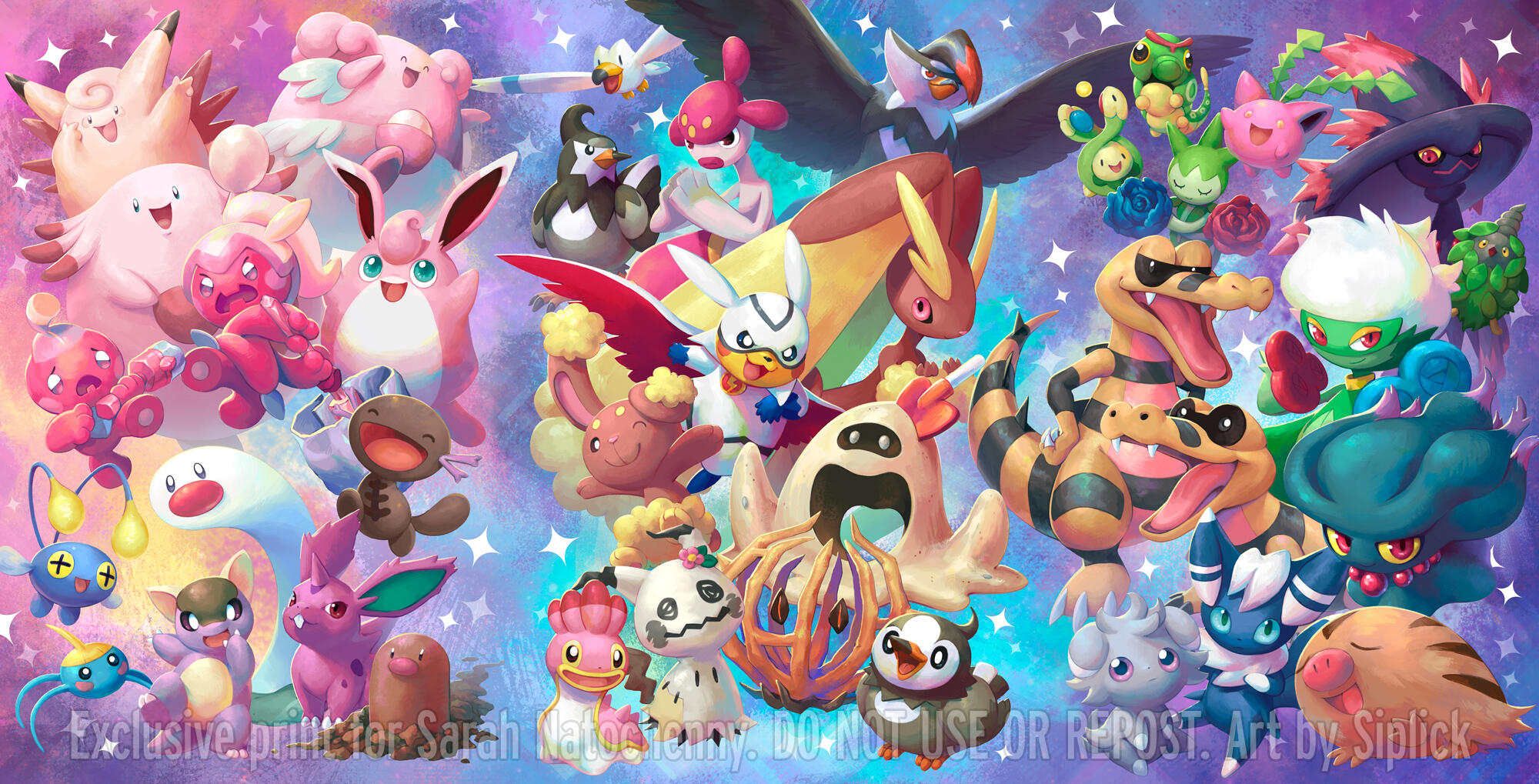 Print for Sarah Natochenny, the voice of all the Pokémon pictured.